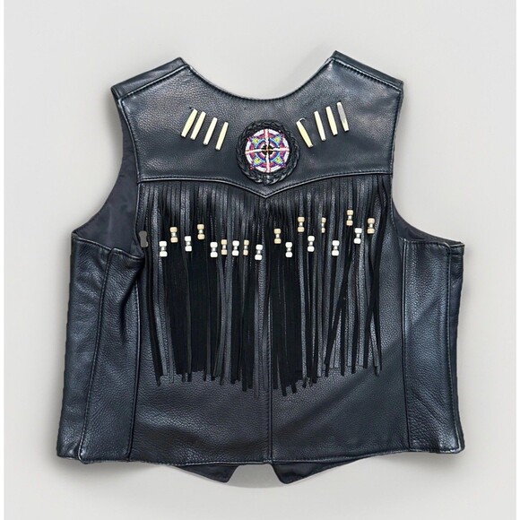 Vintage S.P. Leathers Buffalo Nickel Fringe Leather Biker Vest USA - Picture 10 of 16